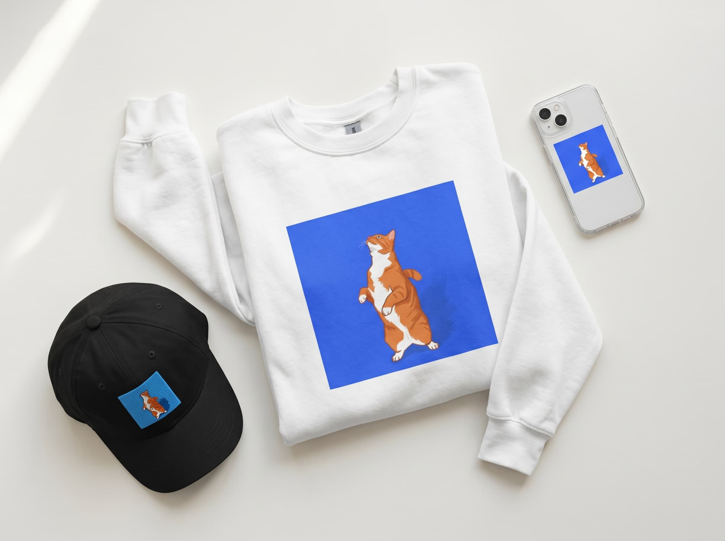 うちの子デザインを使ったスウェット・iPhoneケース・キャップ